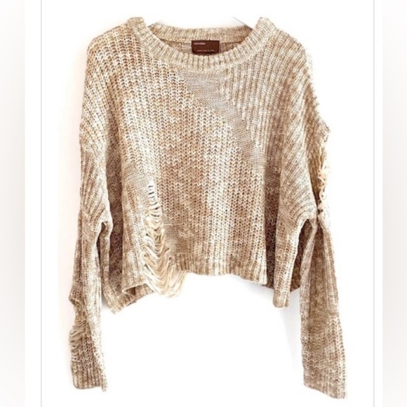 Kerisma Victoria Slouchy Crop Knit Sweater Distressing Olive Army Green Size S/M - Picture 8 of 12